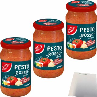 Gut&Günstig Pesto Rosso cremig mit italienischem Hartkäse 3er Pack (3x190g Glas) + usy Block