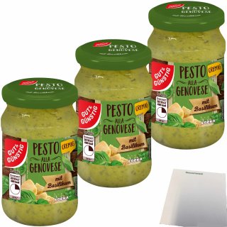 Gut&Günstig Pesto alla Genovese cremig mit italienischem Hartkäse und Basilikum 3er Pack (3x190g Glas) + usy Block