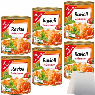 Gut&Günstig Ravioli in Tomatensauce gefüllte Teigtaschen mit fleischhaltiger Füllung 6er Pack (6x800g Dose) + usy Block