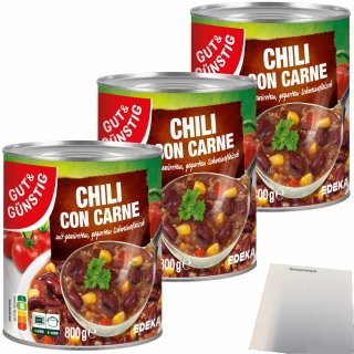 Gut&Günstig Chili con Carne mit pikantem Schweinefleisch Bohnen Tomaten und Mais 3er Pack (3x800g Dose) + usy Block