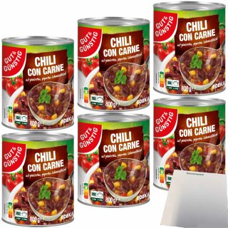 Gut&Günstig Chili con Carne mit pikantem Schweinefleisch Bohnen Tomaten und Mais 6er Pack (6x800g Dose) + usy Block