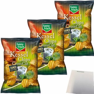 funny-frisch Kesselchips Cross Cut Ranch Sauce Style Kartoffelchips 3er Pack (3x120g Packung) + usy Block