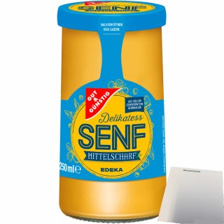 Gut&Günstig Delikatess-Senf mittelscharf (250ml Glas) + usy Block