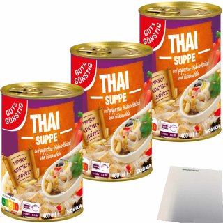 Gut&Günstig Thaisuppe mit feinem Hühnerfleisch und typisch asiatischen Glasnudeln 3er Pack (3x400ml Dose) + usy Block