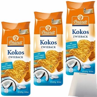 Brandt Genuss Zwieback Kokos 3er Pack (3x225g Packung) + usy Block