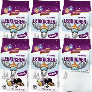 Coppenrath Lebkuchen Pflaume Gluten-/Laktosefrei 6er Pack (6x175g Packung) + usy Block