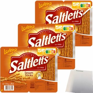 Lorenz Snack World Saltletts Sticks Sesam 3er Pack (3x175g Packung) + usy Block