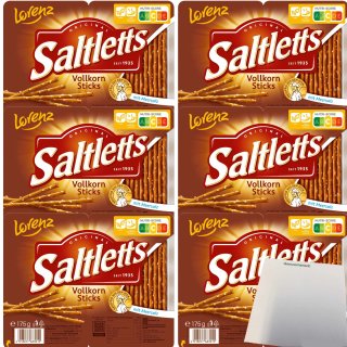 Lorenz Saltletts Sticks Vollkorn Salzstangen mit Meersalz 6er Pack (6x175g Packung) + usy Block