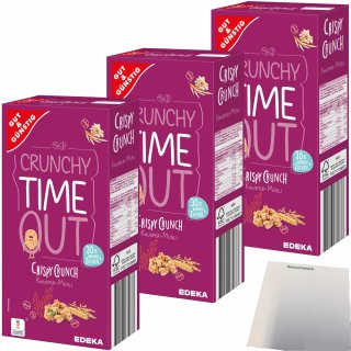 Gut&Günstig Knuspermüsli weniger süß mit 58% Hafervollkornflocken 3er Pack (3x600g Packung) + usy Block