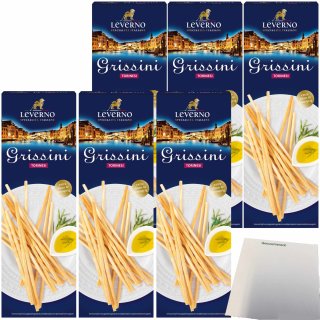Leverno Grissini Torinesi Italienische Gebäckstangen extra dünn und knusprig 6er Pack (6x125g Packung) + usy Block