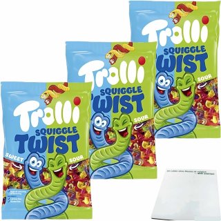 Trolli Twisted Squiggles Fruchtgummi 3er Pack (3x1kg XL Packung)  + usy Block