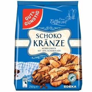 Gut&Günstig Schokokränze Mürbegebäck mit 20% Schokolade (250g Packung)