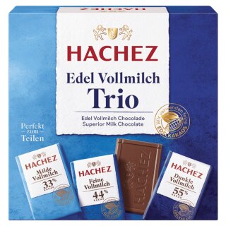 Hachez Schokolade Täfelchen Edel Vollmilch Trio (150g Schachtel)