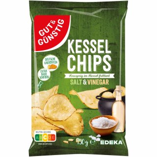 Gut&Günstig Kesselchips Salt & Vinegar knusprig im Kessel frittiert (150g Packung)