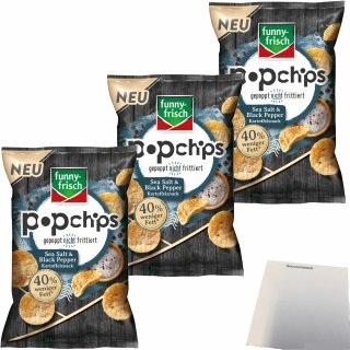 funny-frisch Popchips Sea Salt & Black Pepper 3er Pack (3x80g Packung) + usy Block