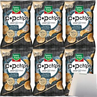 funny-frisch Popchips Sea Salt & Black Pepper 6er Pack (6x80g Packung) + usy Block