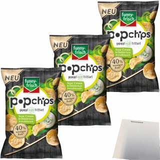 funny-frisch Popchips Sour Cream & Onion Kartoffelsnack 40% weniger Fett 3er Pack (3x80g Packung) + usy Block