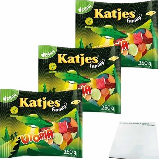 Katjes Family Utopia Fruchtgummi UFOs mit Schaumzucker 3er Pack (3x250g Packung) + usy Block