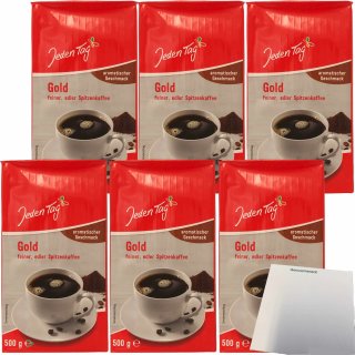 Jeden Tag Kaffee Gold edler Spitzenkaffee gemahlen aromatischer Geschmack 6er Pack (6x500g Packung) + usy Block