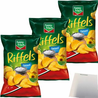 Funny-Frisch Riffels Naturell Kartoffelchips 3er Pack (3x150g Packung) + usy Block