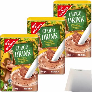 Gut&Günstig Choco Drink Kakaohaltiges Getränkepulver schokoladig im Geschmack 3er Pack (3x800g Packung) + usy Block