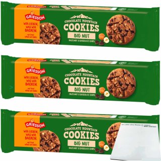 Griesson Chocolate Mountain Cookies Big Nut 3er Pack (3x150g Packung) + usy Block
