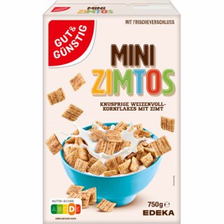 Gut&Günstig Mini Zimtos Vollkornweizenflakes mit Zimtgeschmack Cerealien (750g Packung)
