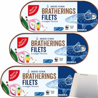 Gut&Günstig Bratheringsfilets in würziger Marinade 3er Pack (3x325g Dose) + usy Block