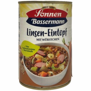 Sonnen Bassermann Linseneintopf mit Würstchen 400g B Ware Beule in Dose Sonderpreis