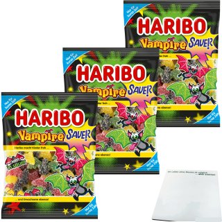 Haribo Vampire sauer Fruchtgummi und Lakritz 3er Pack (3x175g Beutel) + usy Block