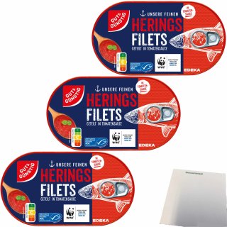Gut&Günstig Heringsfilets in Tomatensauce 3er Pack (3x200g Dose) + usy Block
