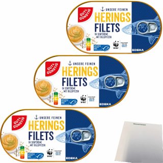Gut&Günstig Heringsfilets in Senfcreme mit Dillspitzen 3er Pack (3x200g Packung) + usy Block