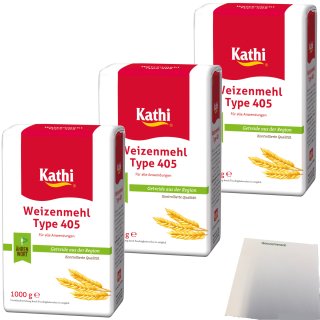 Kathi Weizenmehl Typ 405 mit Getreide aus der Region 3er Pack (3x1kg Packung) + usy Block