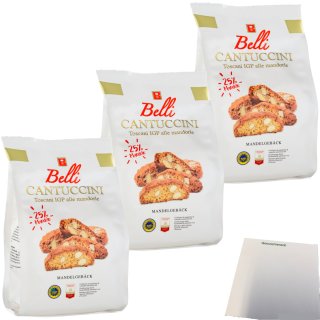 Belli Cantuccini Gebäck mit 25% Mandeln 3er Pack (3x250g Beutel) + usy Block