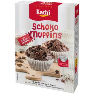 Kathi Backmischung für Schoko Muffins mit Schokoladenstücken und Förmchen (380g Packung)