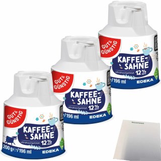 Gut&Günstig Kaffeesahnekännchen 12% Fett Kaffee-Sahne wiederverschließbar 3er Pack (3x200g) + usy Block