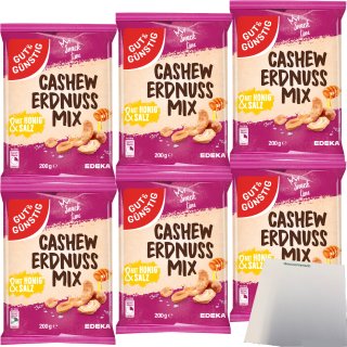 Gut&Günstig Cashew-Erdnuss-Mix mit Honig und Salz lecker karamellisiert 6er Pack (6x200g Packung) + usy Block