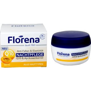 Florena Nachtpflege Q10 + Aprikosenkernöl Antifalten Creme (50ml Tiegel)