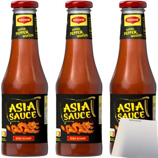 Maggi Asia Sauce Süss-Scharf 3er Pack (3x500ml Flasche) + usy Block