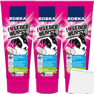 Edeka I love Leberwurst für Hunde ideal zur Medikamentengabe und für zwischendurch 3er Pack (3x75g Tube) + usy Block