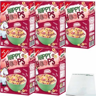 Gut&Günstig Happy Hoops Cerealien Ringe mit Fruchtgeschmack 5er Pack (5x500g Packung) + usy Block