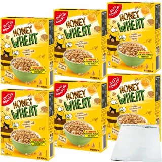 Gut&Günstig Honey Wheat gepuffte Weizenpops mit Honig gesüßt 6er Pack (6x375g Packung) + usy Block