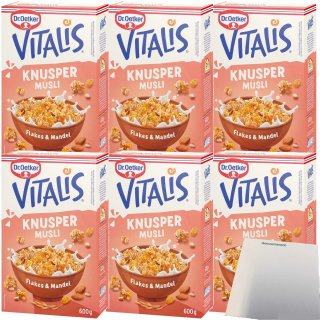 Dr. Oetker Vitalis Knusper Müsli Flakes und Mandel 6er Pack (6x600g Packung) + usy Block