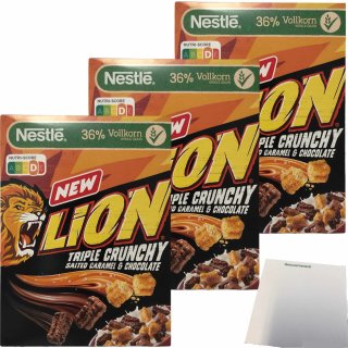 Lion Triple Crunchy salted Caramel & Chocolate Cereals in Churros Form 3er Pack (3x300g Packung) + usy Block