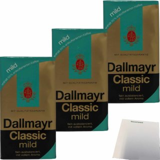 Dallmayr Classic 50% Entkoffeiniert Gemahlener Kaffee 3er Pack (3x500g Packung) + usy Block