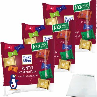 Ritter Sport Bunter Weihnachtsmix 3er Pack (3x195g Packung) + usy Block