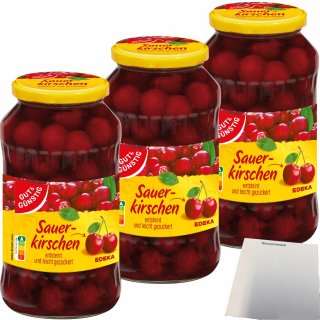 Gut&Günstig Sauerkirschen leicht gezuckert entsteint 3er Pack (3x680g Glas) + usy Block