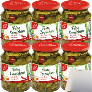 Gut&Günstig Cornichons mit Chili verfeinert kleine feine Gurkensortierung 6er Pack (6x190g ATG) + usy Block