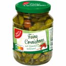 Gut&Günstig Cornichons mit Kräutern fein-würzig kleine feine Gurkensortierung 3er Pack (3x190g ATG) + usy Block
