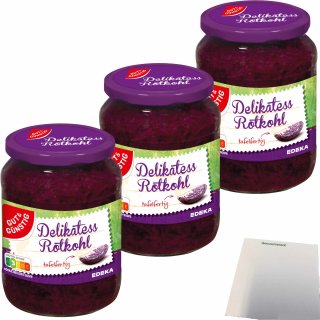 Gut&Günstig Delikatess-Rotkohl tafelfertig erntefrisch verarbeitet 3er Pack (3x680g Glas) + usy Block
